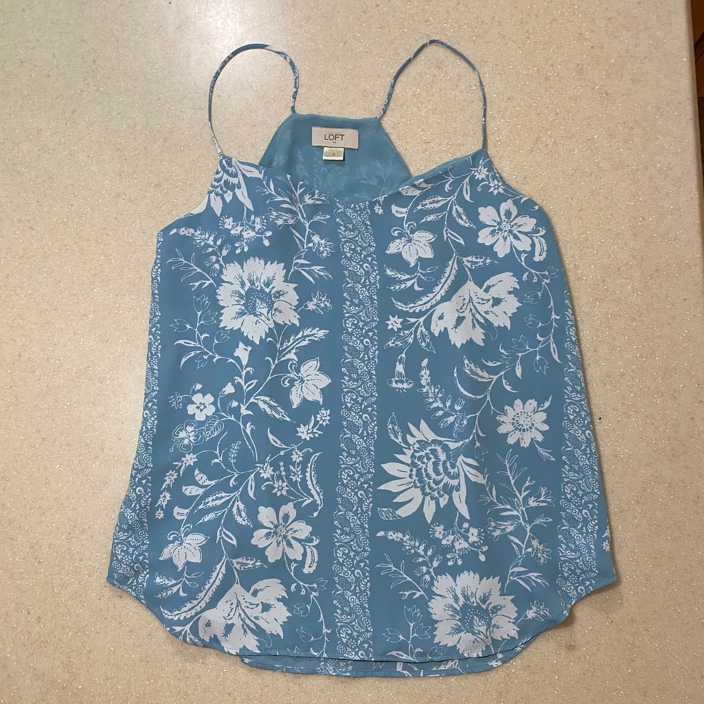 LOFT blue and white flowered tank